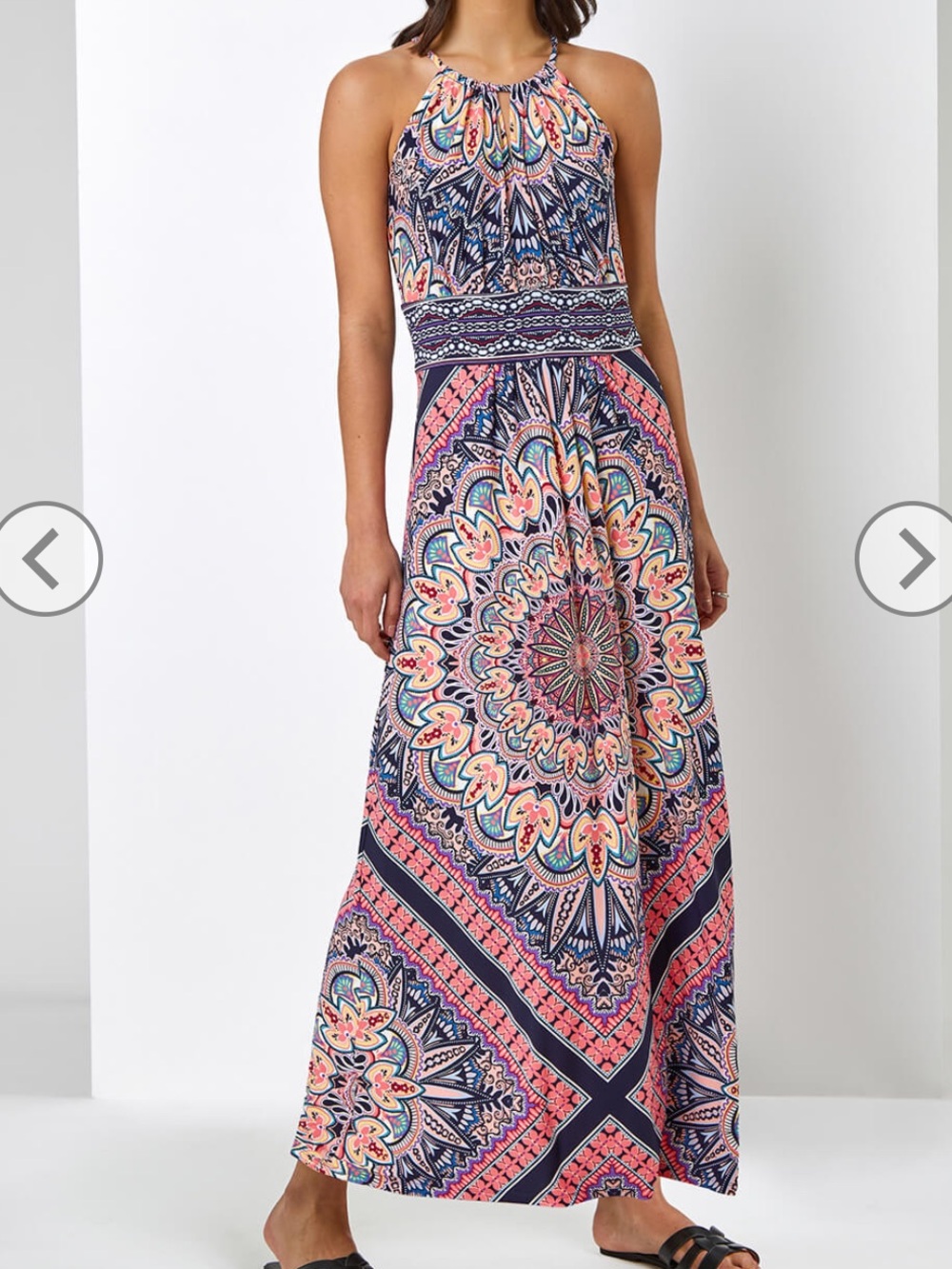 London Times Coral, Navy & Pink Printed Maxi Dress
